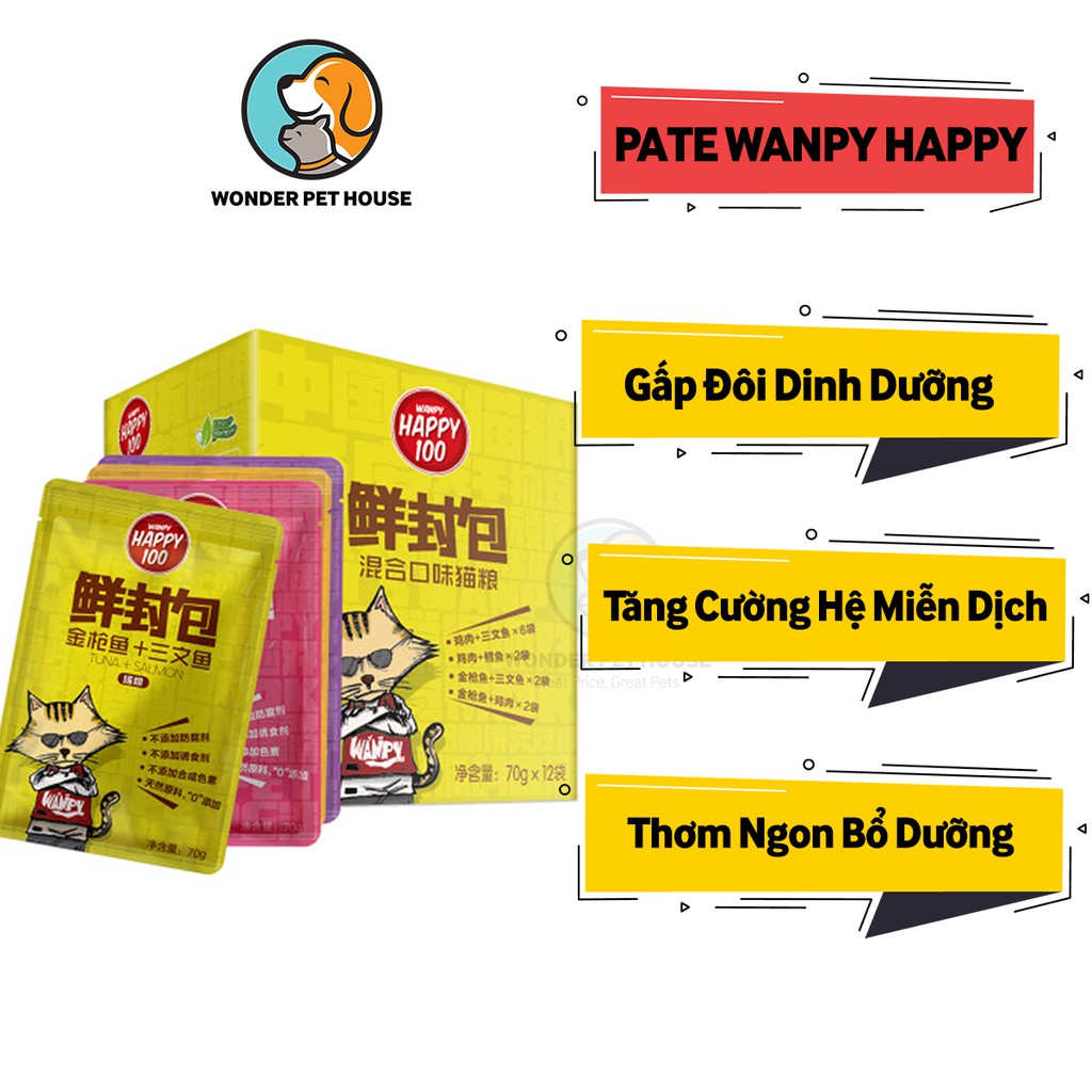 Pate Wanpy Cho Mèo Happy 100 Ngon 70g - Cải Thiện Hệ Miễn Dịch