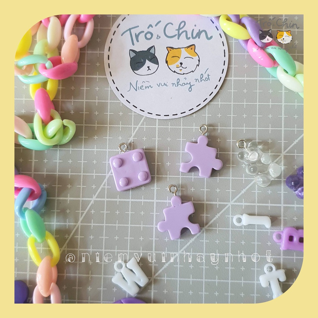 Charm miếng ghép bằng nhựa acrylic, làm mặt dây chuyền, móc khóa... nhiều màu để lựa chọn