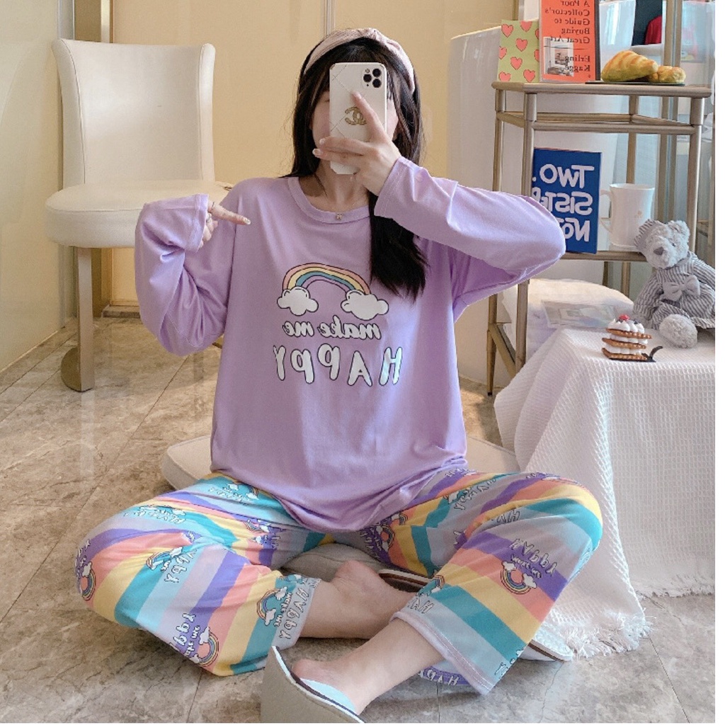 Đồ Bộ Nữ Thun Tay Dài Quần Dài <3 Đồ Ngủ Thun Dài Tay Đẹp Freesize 40-70kg | BigBuy360 - bigbuy360.vn