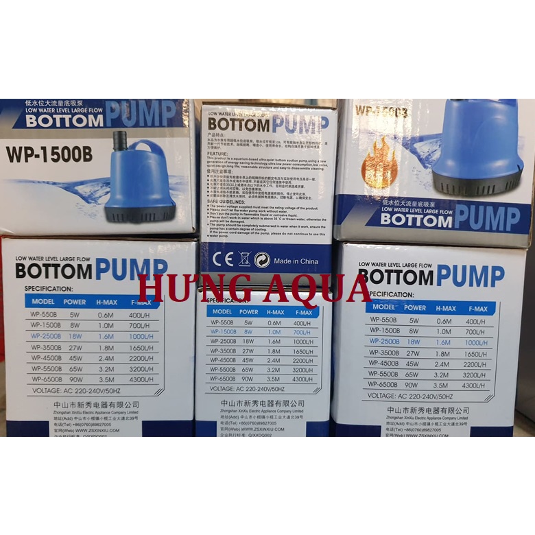 Máy bơm nước, bơm chìm hút đáy bể cá WP-1500B/2500B/3500B/4500B/5500B/7500B chạy êm ái, bền bỉ