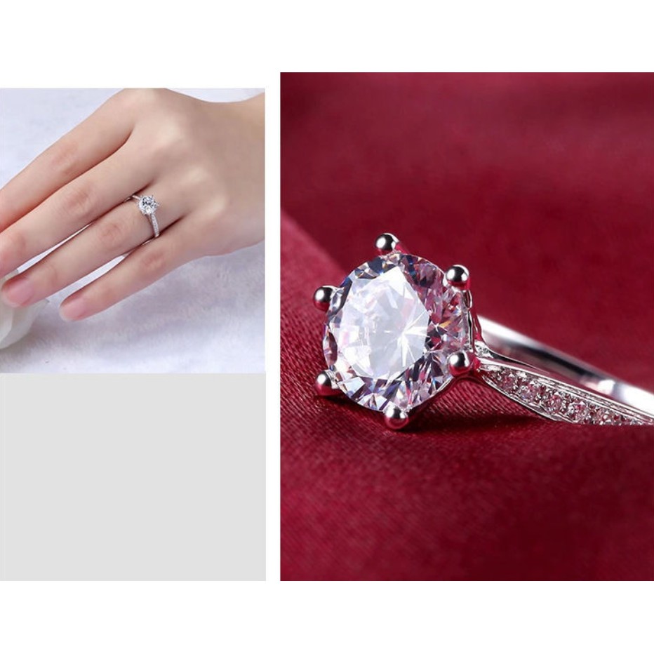 Thời trang sáu móng vuốt vòng S925 bạc cao carbon kim cương nhẫn cho phụ nữ