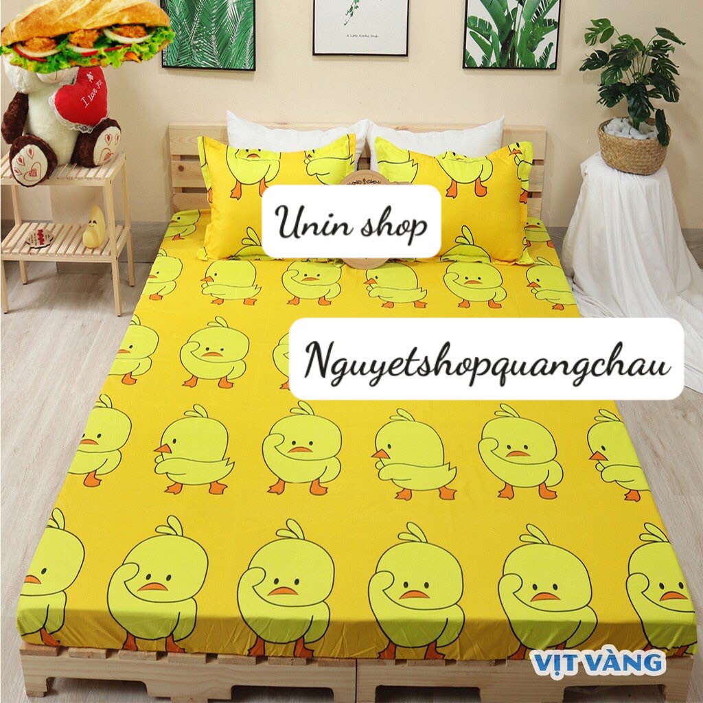 Ga chun kèm 2 vỏ gối chất liệu poly cotton đủ kích cỡ M2/M6/M8/2m2 mẫu Khủng long Vàng