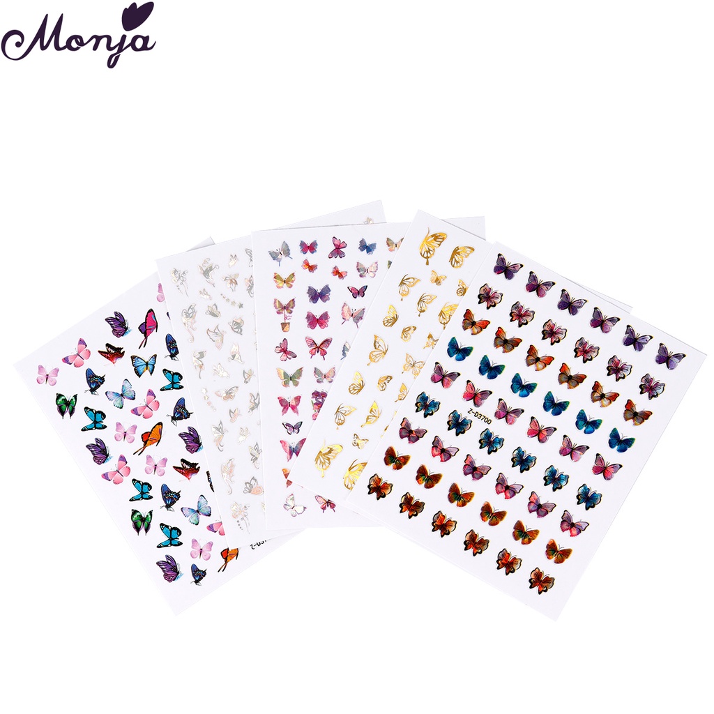 Miếng Dán Trang Trí Móng Tay Nghệ Thuật Tự Dính Hình Bướm Mùa Hè 5 Kiểu Dáng Monja