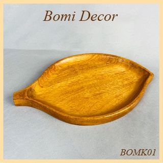 Khay gỗ decor BOMI - Khay gỗ đựng đồ ăn gỗ đỏ, gỗ dâu hình lá trầu siêu đẹp BOMK01