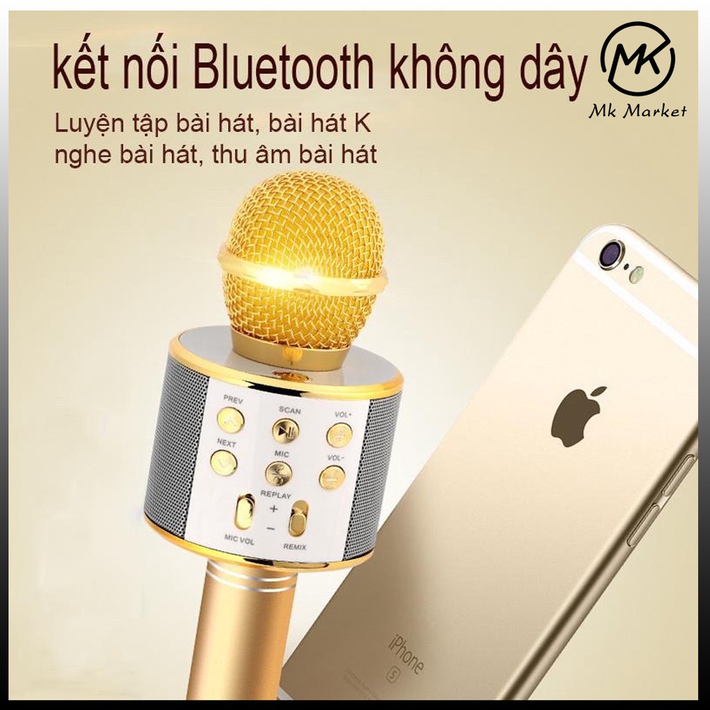 [CHÍNH HÃNG] Mic hát karaoke bluetooth WS 858 - Karaoke cầm tay mini