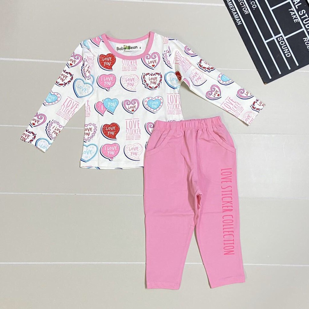 [MÃ THƯƠNG HIỆU YÊU THÍCH Voucher giảm 10%] Bộ Đồ Thun Cotton Dài Tay in hình Trái Tim bé gái BabyBean