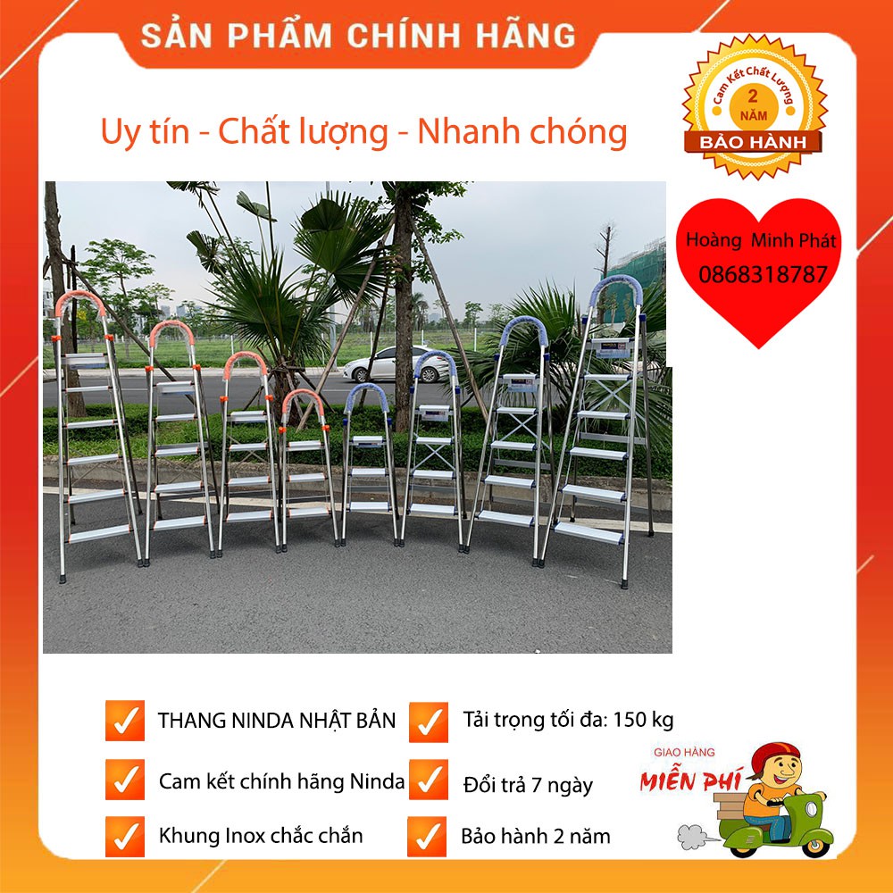 Thang ghế nhôm inox NINDA NHẬT BẢN 7 bậc, 6 bậc, 5 bậc, 4 bậc, 3 bậc. Thang nhôm ghế gia đình tiện dụng