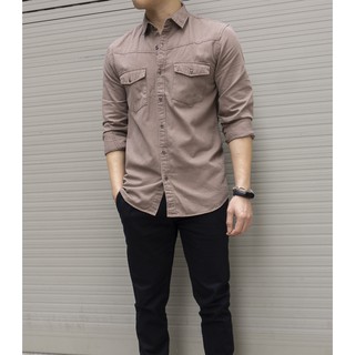 Sơ mi denim kaki nam