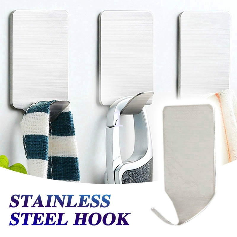 3pcs Self Sticker Adhesive Stainless Steel Hook Kitchen Bathroom Towel Hooks