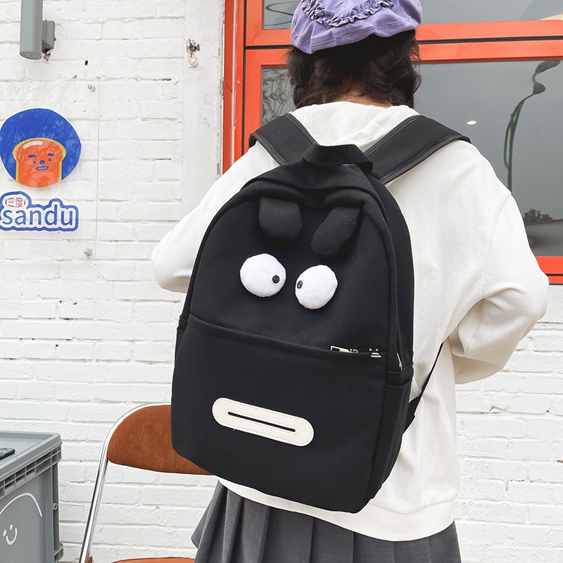 Balo Vải Canvas Họa Tiết Quái Vật Hoạt Hình Dễ Thương Cho Nữ