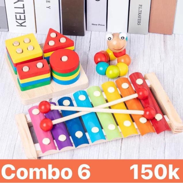[RẺ VÔ ĐỊCH] Combo 4 bộ đồ chơi gỗ thông minh