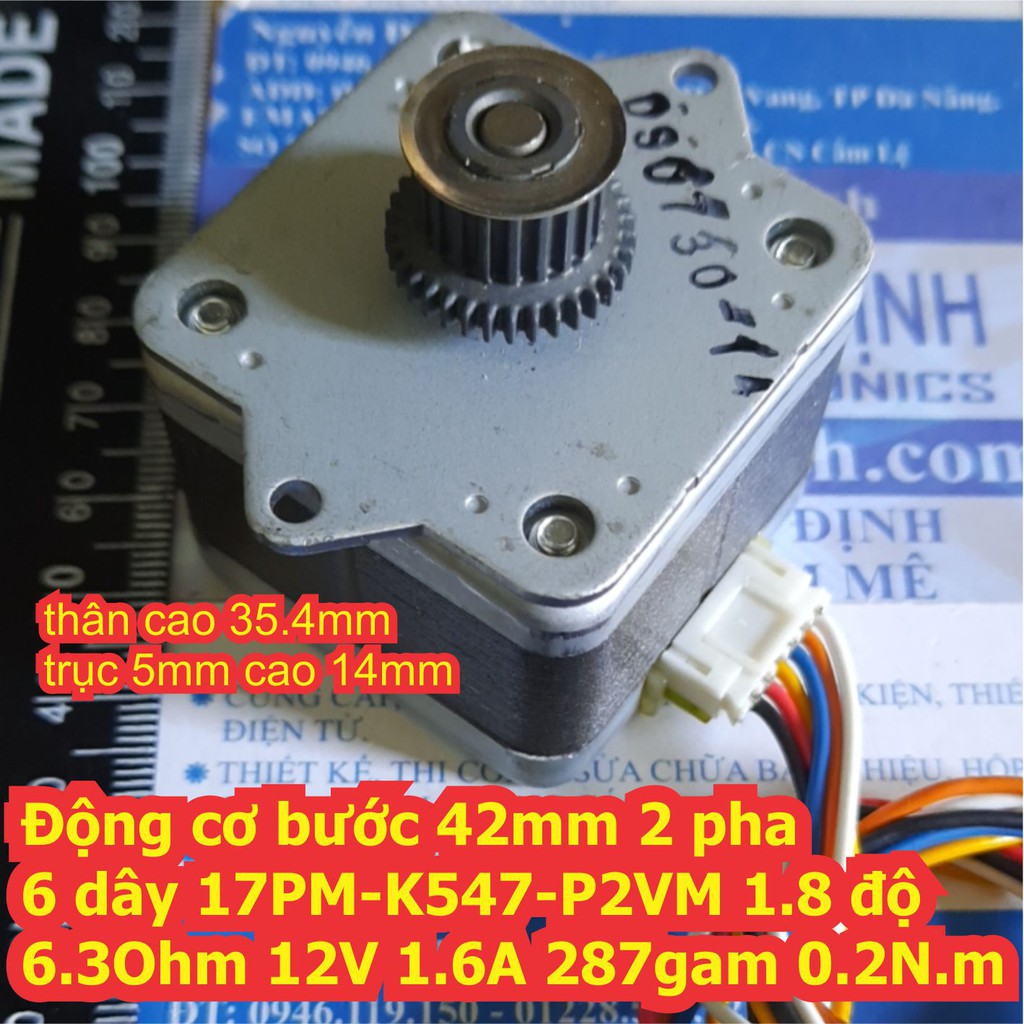 Động cơ bước 42mm 17PM-K547-P2VM 2 pha 6 dây 1.8 độ 6.3Ohm 12V 1.6A 287gam 0.2N.m kde6739