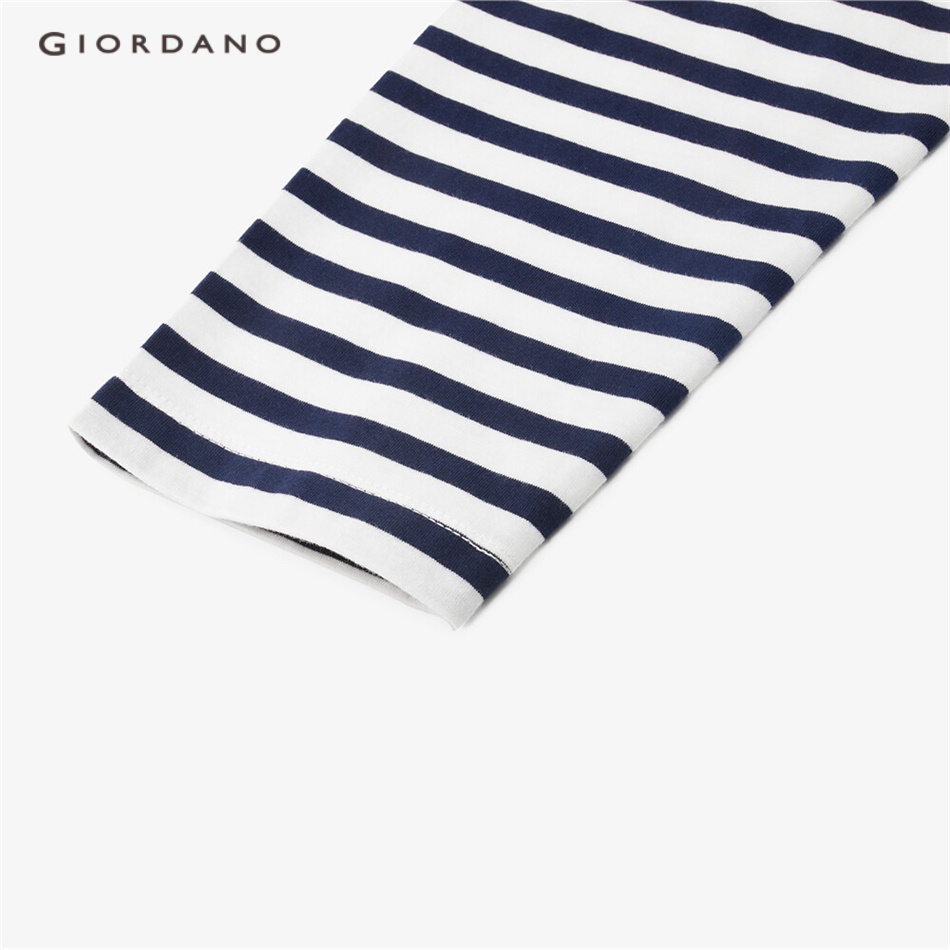 Áo thun GIORDANO 13322770 tay dài cổ vuông chất cotton phối với màu tương phản cá tính thời trang thường ngày cho nữ