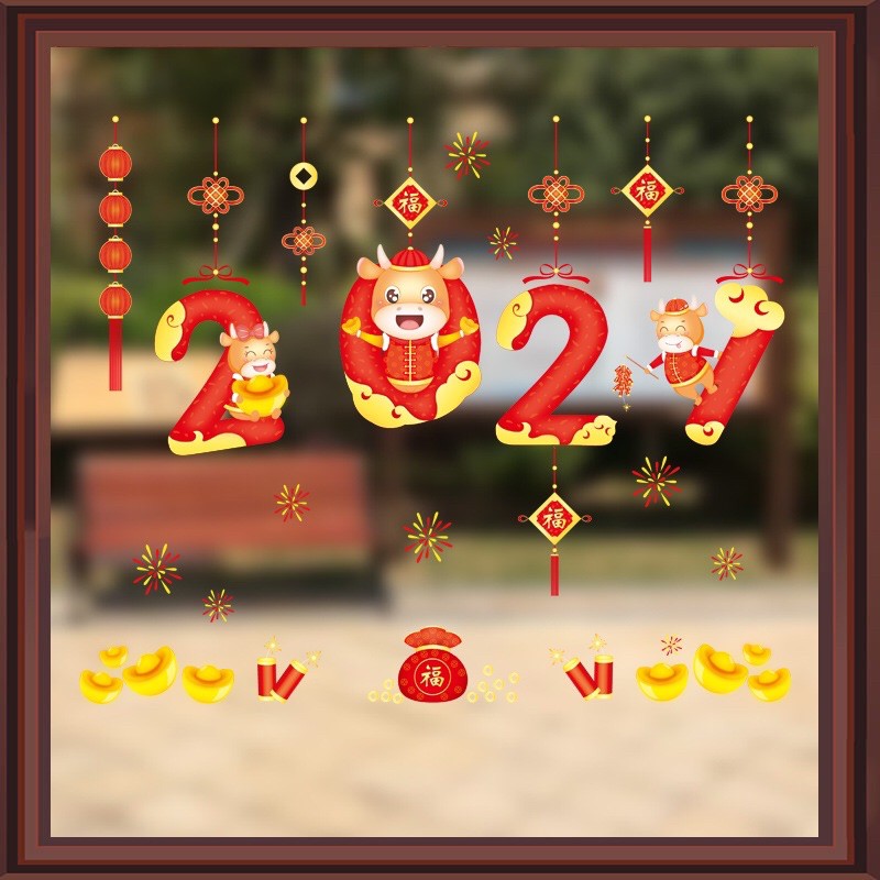 Decal trang trí Tết Hít Tĩnh Điện - 2021 Trâu vàng chào xuân
