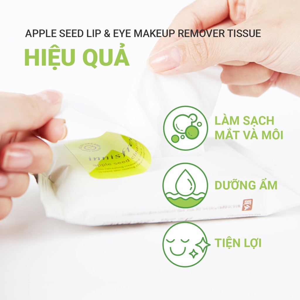 [Mã COSIFSBD giảm 10% đơn 400K] Khăn ướt tẩy trang innisfree Apple Seed Cleansing Tissue 15 tờ