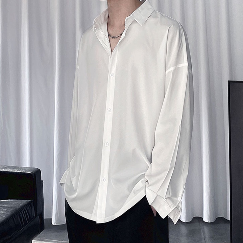 Áo sơ mi tay dài dáng rộng màu trơn phong cách Hàn Quốc thời trang mùa hè dành cho nam 2021