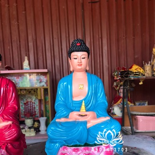 01 tượng Dược sư áo xanh sen hồng ngồi cao 30cm - LHC DSAX099