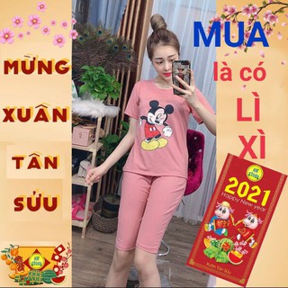 Có size đến 75kg-Đồ Bộ Cotton In Quần Lửng Đồ Bộ Nữ Mặc nhà Đẹp