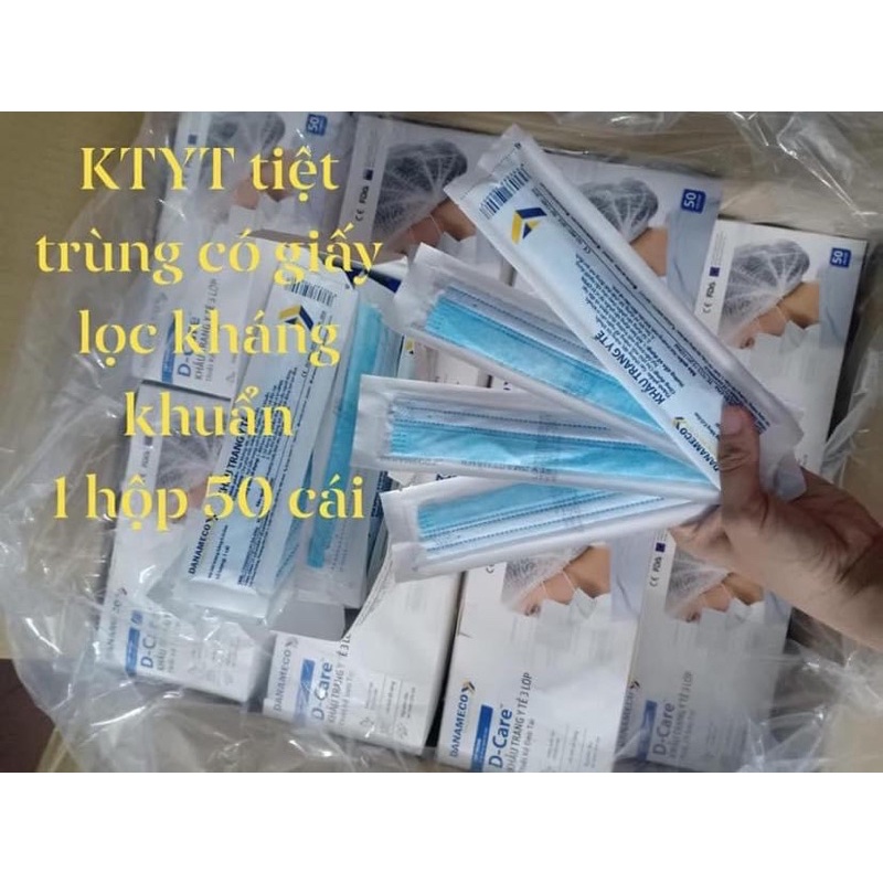 Khẩu trang y tế ĐÃ TIỆT TRÙNG 1 cái/gói-1 hộp 50 cái CÓ GIẤY LỌC KHUẨN(màu xanh)