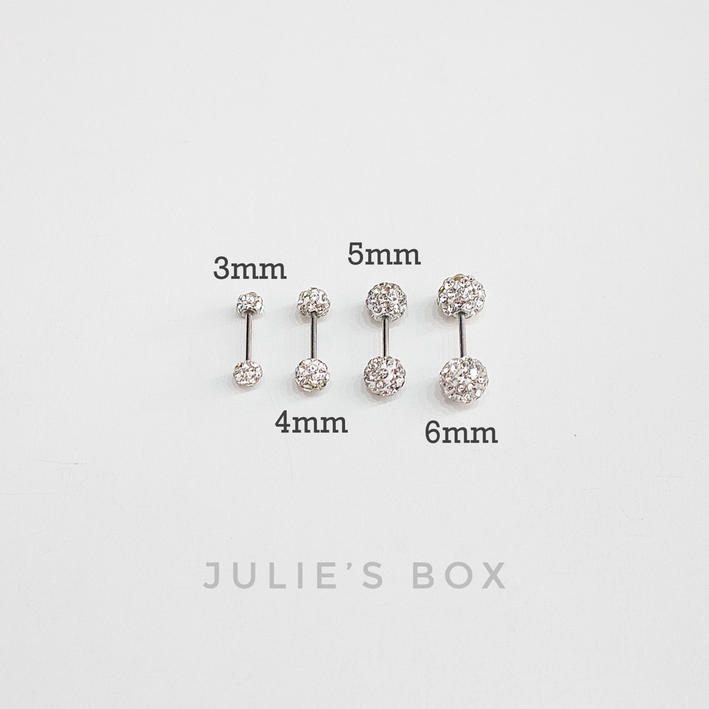 Khuyên Tai 2 Đầu Đính Đá Nhuyễn Nhiều Size Xỏ Nam Nữ Unisex Titanium Thép Không Gỉ Không Đen Không Ngứa