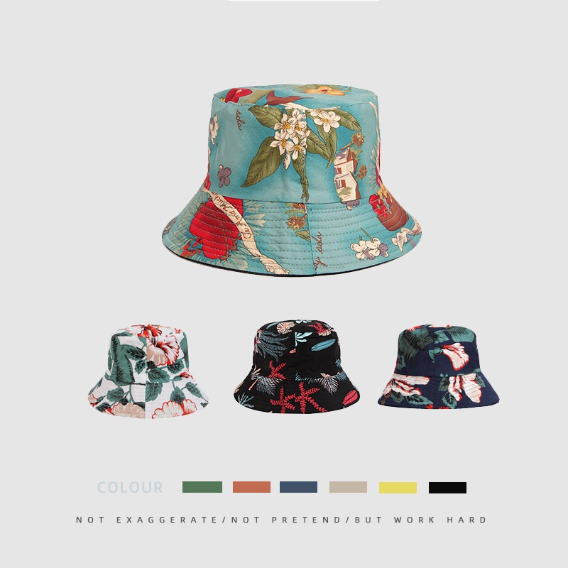 Nón Bucket Chống Nắng Vành Rộng Bằng Vải Cotton In Họa Tiết Hoa Phong Cách Mới Dành Cho Nam Nữ