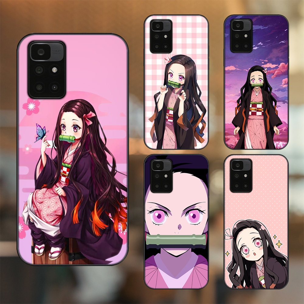 Ốp lưng Xiaomi Redmi 10 viền đen in hình Nezuko Kimetsu no Yaiba