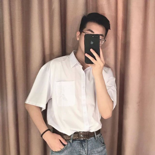 Áo sơ mi trơn MEANSTORE nam nữ tay lỡ Oversize form rộng ulzzang không nhăn dáng suông - Basic