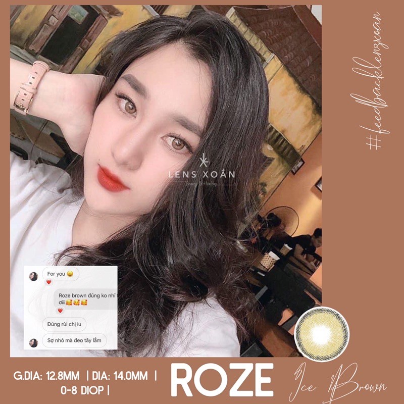 KÍNH ÁP TRÒNG ROZE ICE BROWN CỦA B.S.COR ( 6 THÁNG) : LENS NÂU RÊU VIỀN SÁNG TÂY | LENS XOẮN ( GIÁ 1 CHIẾC)