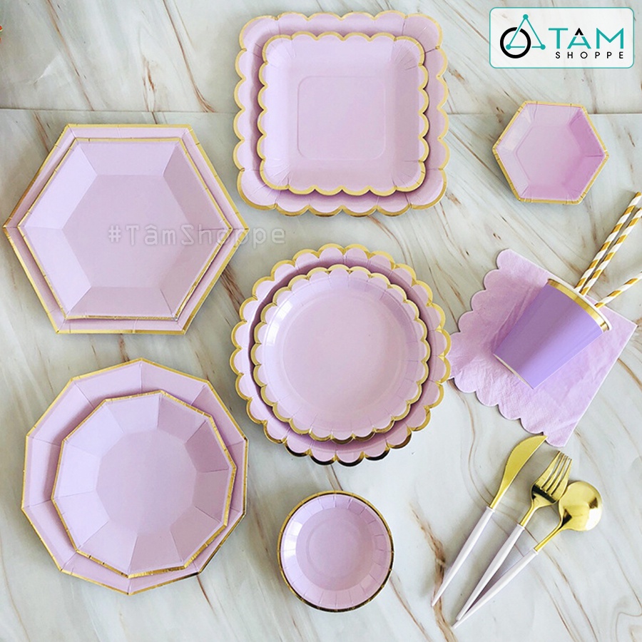 Set đồ giấy trang trí tiệc tông màu Tím nhạt SETDG-05
