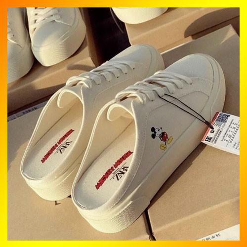 [ Miễn phí đổi trả ] Giày Thể Thao Sneakers nữ, giày hở gót, sục mickey vải canvas in chuột mickey