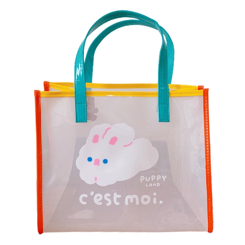 Túi Xách PVC Trong Suốt Cỡ Lớn In Họa Tiết Hoạt Hình Màu Cầu Vồng Thời Trang Đi Biển