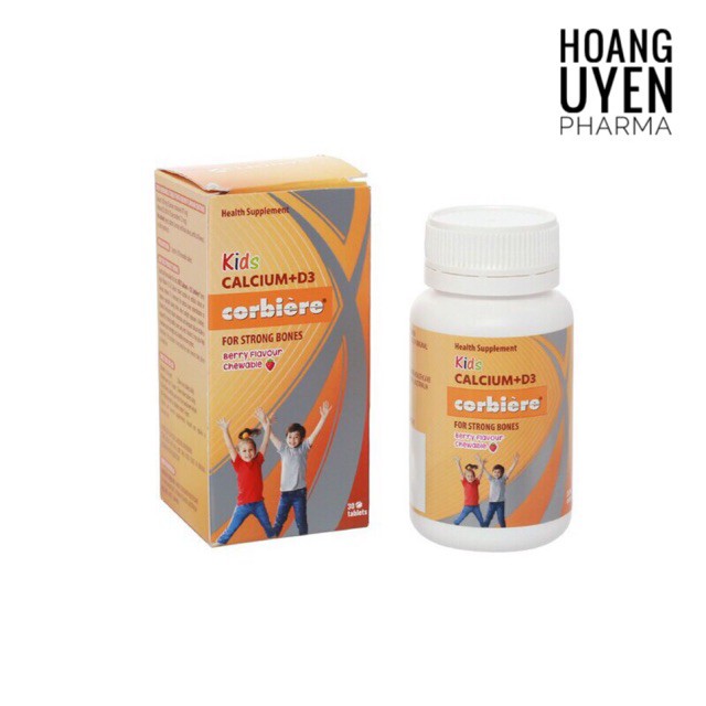 Kids Calcium D3 Corbiere - Chai 30 viên nhai hương dâu