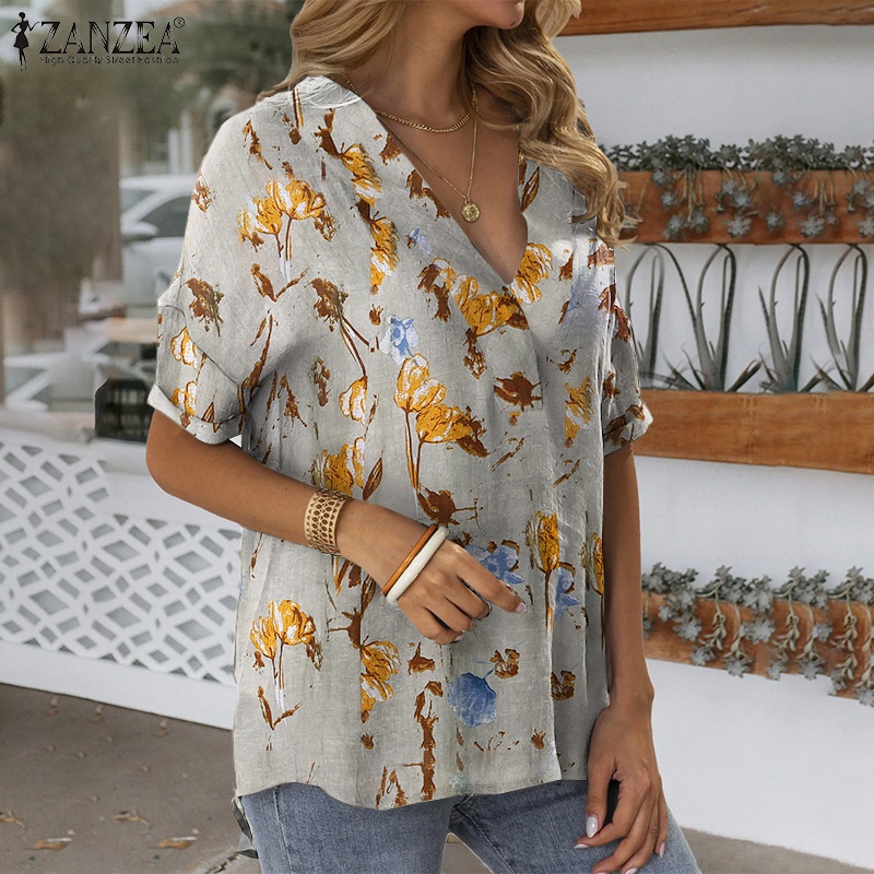 Áo Zanzea tay lửng cổ chữ v phong cách Châu Âu vintage cho nữ