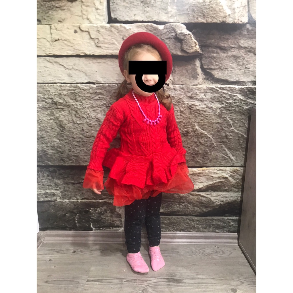 Đầm Công Chúa Tay Dài Màu Đỏ Thời Trang Thu Đông Mừng Năm Mới Cho Bé Gái