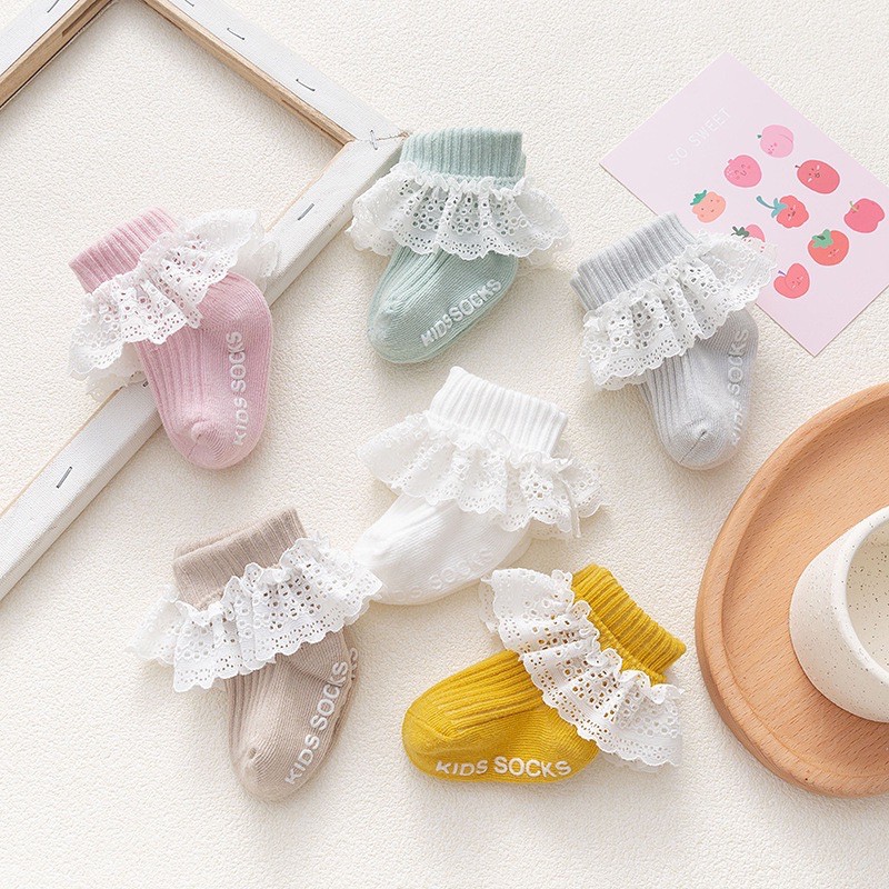 Tất KIDS SOCKS phối ren điệu đà cho bé 0 đến 2 tuổi