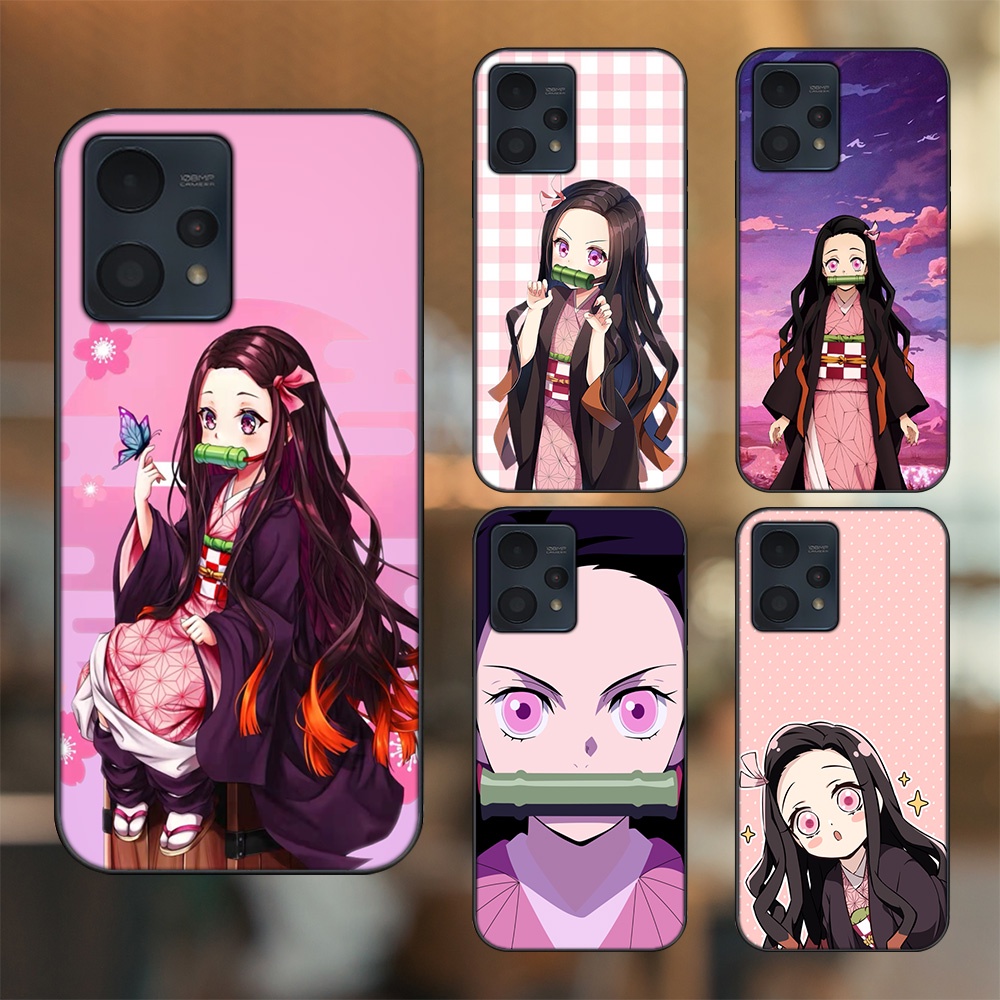 Ốp lưng Realme 9, 9 Pro, 9 Pro Plus viền đen in hình Nezuko Kimetsu no Yaiba