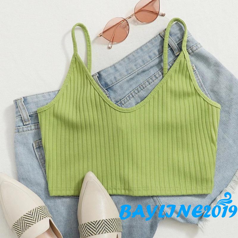 Áo Lửng Hai Dây Cổ Chữ V Hở Lưng Màu Trơn Thời Trang Mùa Hè Có 5 Màu Dành Cho Bạn Gái