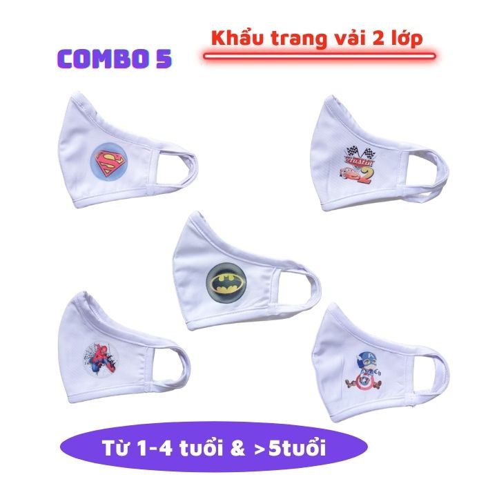 Khẩu trang vải 2 lớp - từ 1 tuổi trở lên - hình Among us - siêu nhân - Tomchuakids