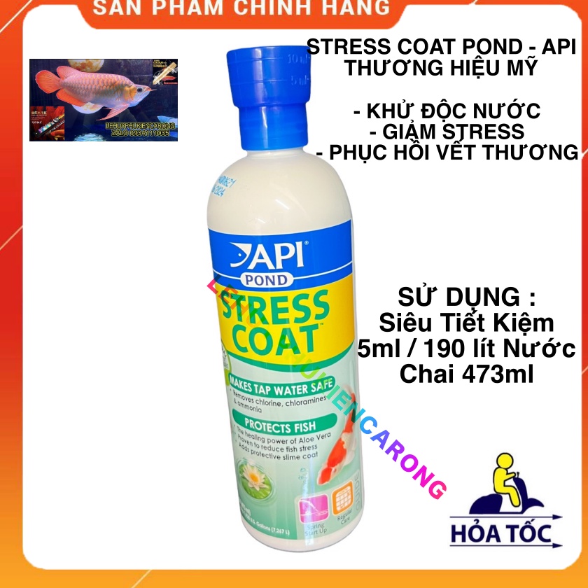 STRESS COAT POND Giảm Stress, Xử Lý Nước, Khử Clo Cho Bể Cá Cảnh, Chai 473ml Chính Hãng API MỸ
