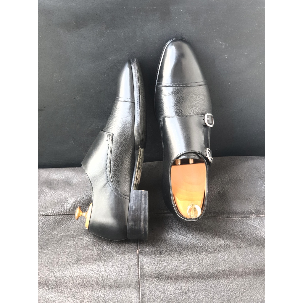 Giày tây nam 2hand hiệu Carlos Santos made in Portugal, chính hãng, màu đen size 42, chất da bê, đế da khâu (giày 2hand)