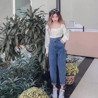 Quần Baggy Trơn Hai Khuy Basic 💖FREESHIP💖 Quần Bò Baggy Trơn Hàng Loại 1