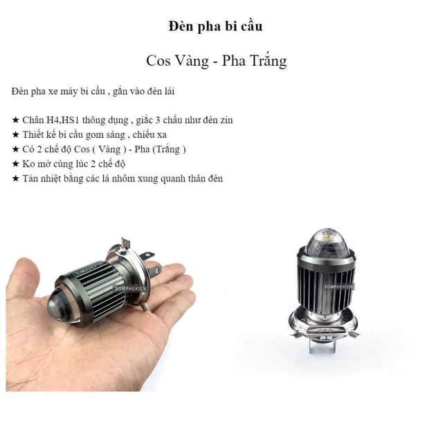ĐÈN PHA BI CẦU CHÂN H4 CHO XE MÁY- SÁNG TRẮNG VÀ SÁNG VÀNG