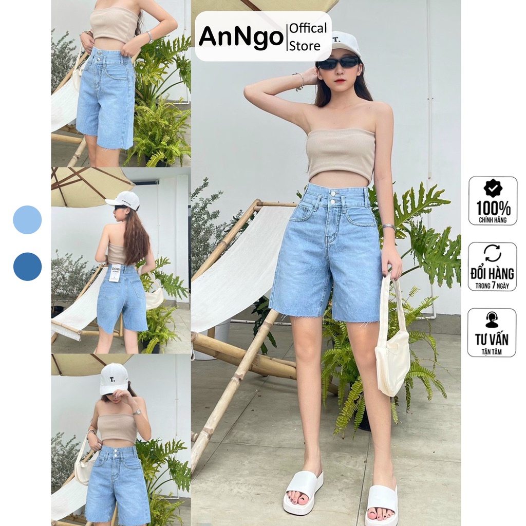 Quần jean ngố nữ ống rộng lưng cao, vải jean denim không co giãn bền đẹp, dễ phối đồ AnNgo - AT221