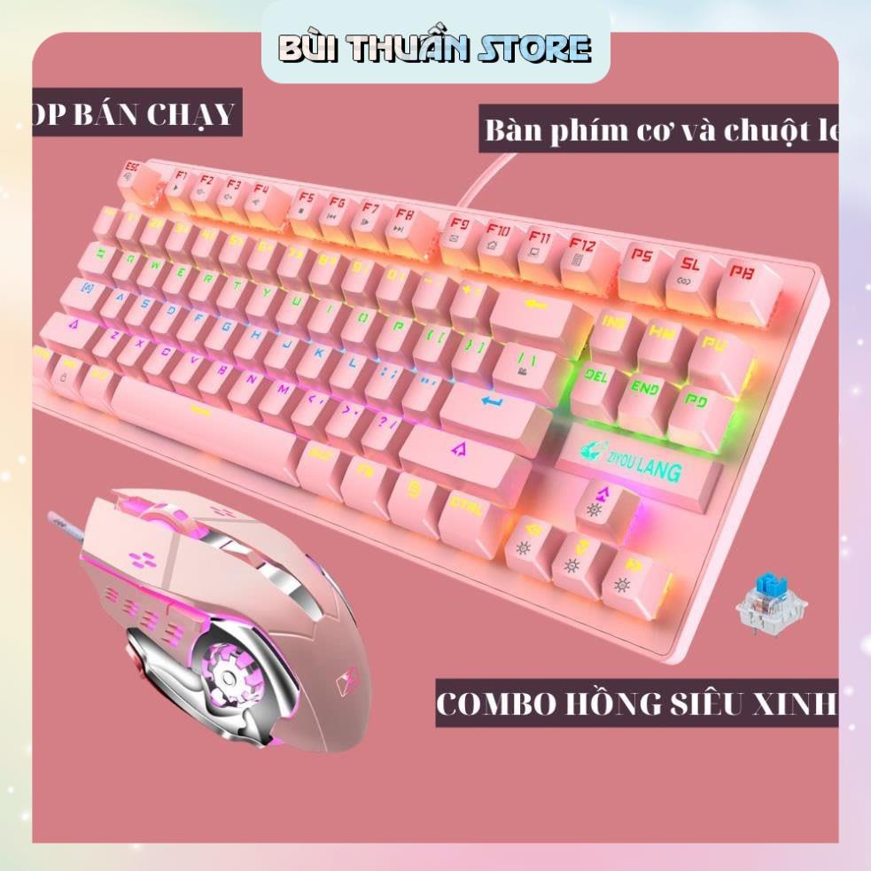 Bộ bàn phím cơ kèm chuột màu Hồng LED đổi màu nhiều chế độ hỗ trợ chơi game dùng văn phòng K2 PINK + X500