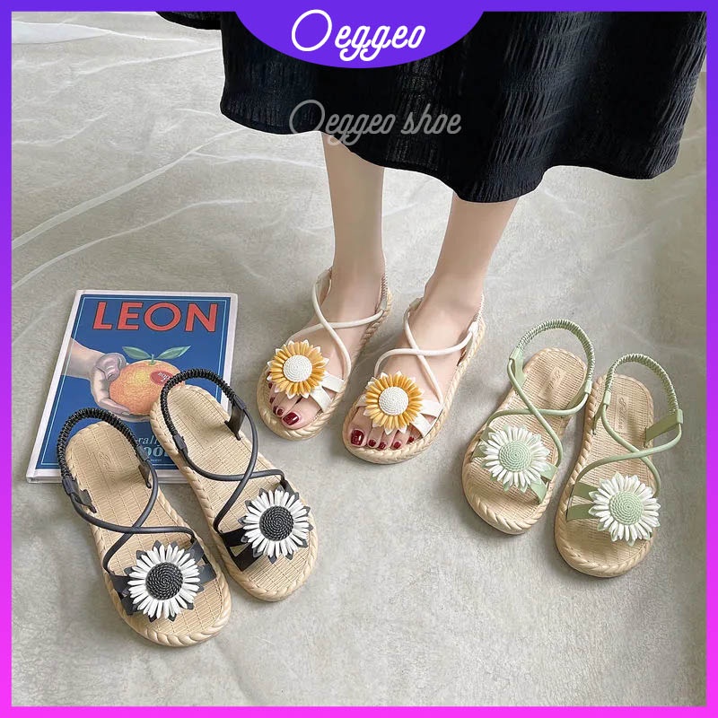 Xăng đan Đế Bằng Chống Trượt Chống Nước In Hình Hoa Cúc Cho Nữ