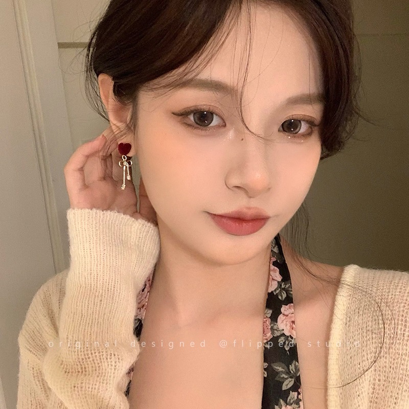 Khuyên Tai Bạc S925 Đính Nơ Nhung Đỏ Sang Trọng Không Gây Dị Ứng Thời Trang Cao Cấp Dành Cho Nữ