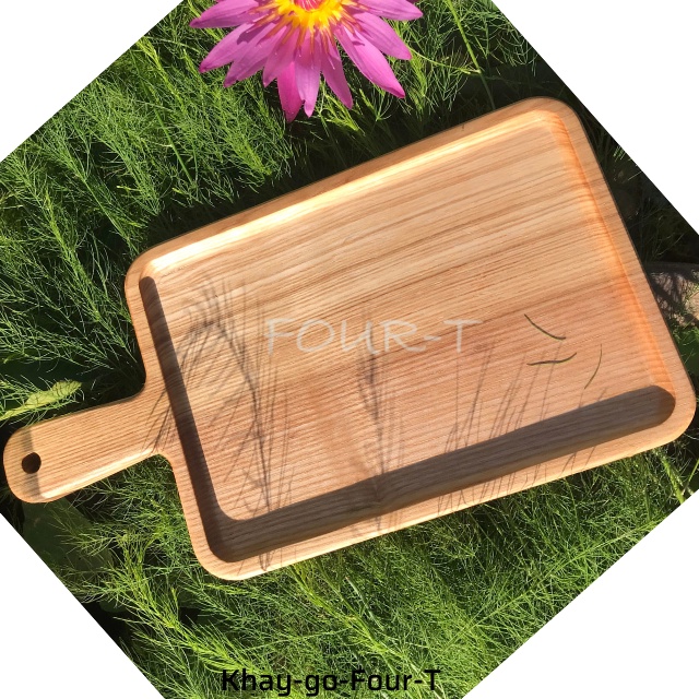 Khay Gỗ Decor Đựng Thức Ăn Thớt Gỗ Trang Trí Nguyên Khối Hình Chữ Nhật Đựng Ấm Trà Mứt Tết Đẹp Dai Bền, Four-T Shop