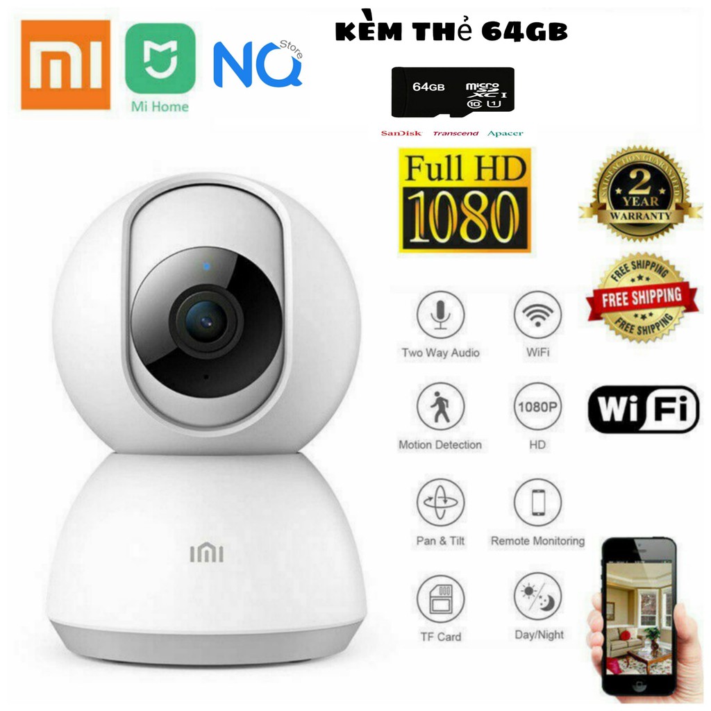 Tặng thẻ 64gb camera wifi ip xiaomi hd 1080p xoay 360 độ 4.0mp trong nhà - camera mijia thông minh