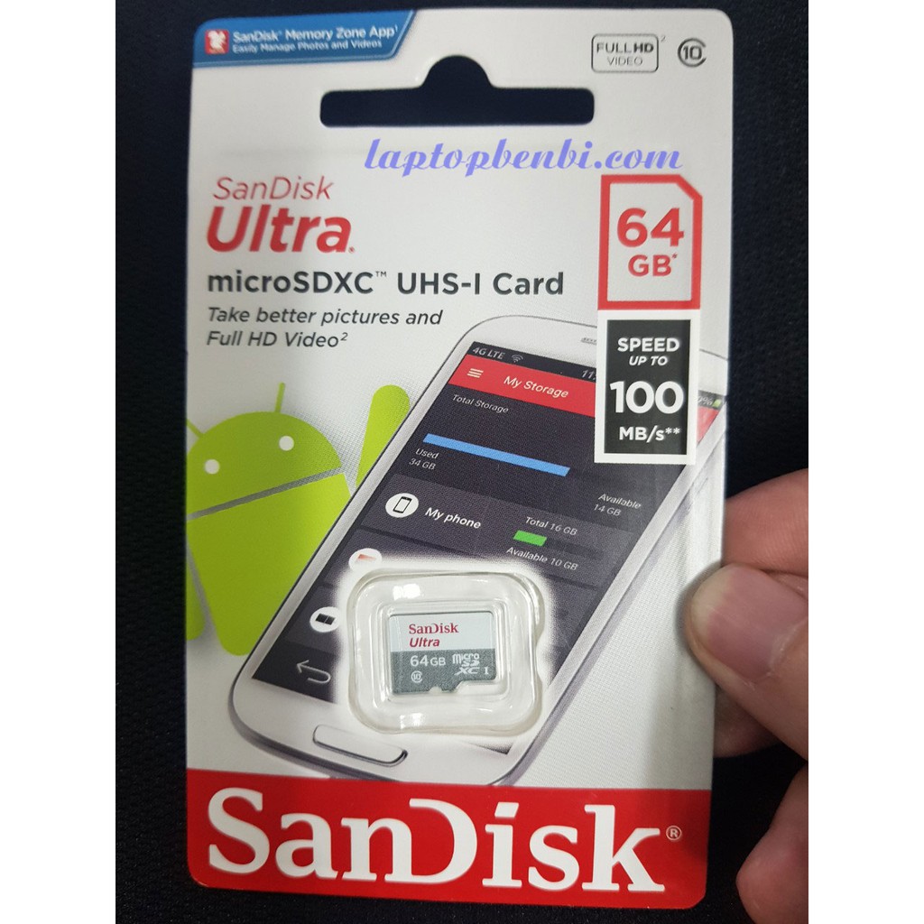 Thẻ Nhớ điện thoại Micro SDXC San-Disk 64GB Class 10 dùng cho điện thoại, camera...v..v...