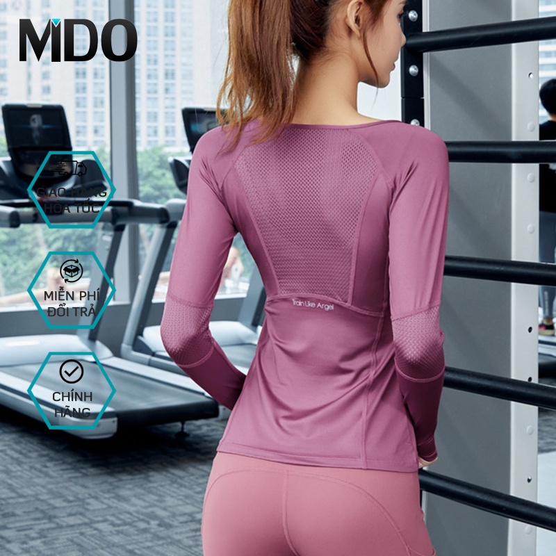 Áo tập yoga dài tay Mido A35D, kiểu áo tập yoga dáng dài phối lưới, chất liệu siêu thoáng, co giãn 4 chiều